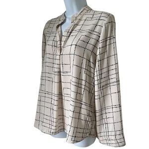 Prologue Black Cream Print Collared Long Sleeve Shirt sz S